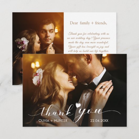 Elegant Chic Script Gold Wedding 2 Foto Bedankkaart (Voorkant / Achterkant)
