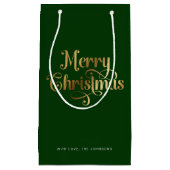 Elegant Chic Script Groen Goud Vrolijk Kerstfeest Klein Cadeauzakje (Voorkant)