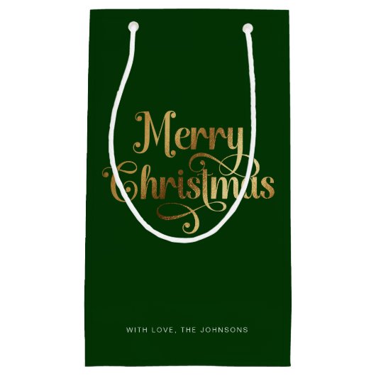 Elegant Chic Script Groen Goud Vrolijk Kerstfeest Klein Cadeauzakje (Voorkant)