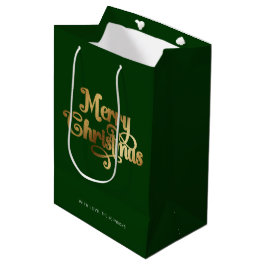 Elegant Chic Script Groen Goud Vrolijk Kerstfeest Medium Cadeauzakje