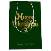 Elegant Chic Script Groen Goud Vrolijk Kerstfeest Medium Cadeauzakje (Voorkant)