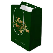 Elegant Chic Script Groen Goud Vrolijk Kerstfeest Medium Cadeauzakje (Achterkant Gekanteld)