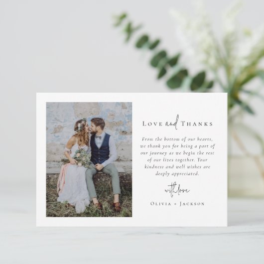 Elegant Chic Script Liefde en Bedankt Foto Bruilof (Staand voorkant)