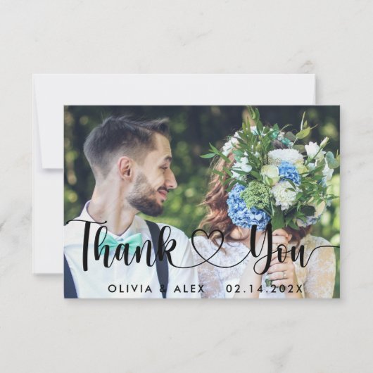 Elegant Chic Script Love Heart Dank je kaart (Voorkant)