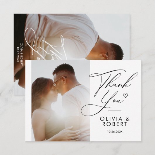 Elegant Chic Script Love Heart Weddenfoto Hartelij Bedankkaart (Voorkant / Achterkant)