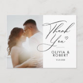 Elegant Chic Script Love Heart Weddenfoto Hartelij Briefkaart (Voorkant)