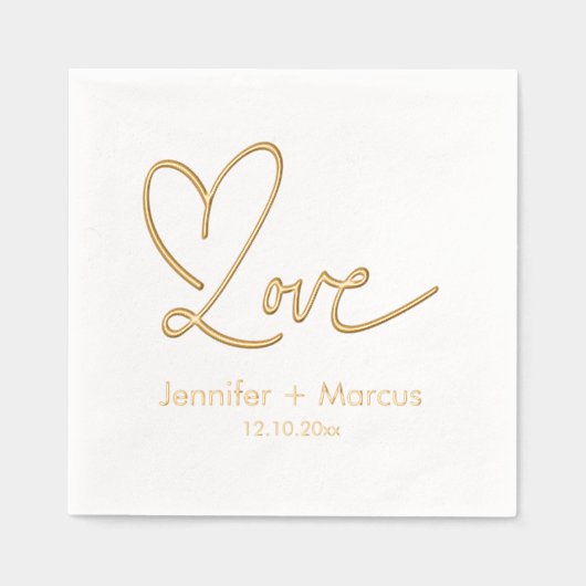 Elegant Chic Script Love Heart Wedding Folie Servetten (Voorkant)