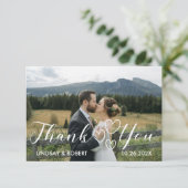 Elegant Chic Script Love Heart Weduwfoto Bedankkaart (Staand voorkant)