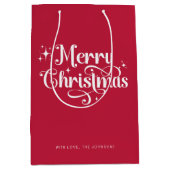 Elegant Chic Script Rood en Wit Vrolijk Kerstfeest Medium Cadeauzakje (Voorkant)