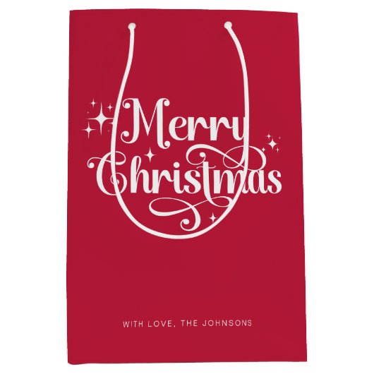 Elegant Chic Script Rood en Wit Vrolijk Kerstfeest Medium Cadeauzakje (Voorkant)