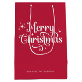 Elegant Chic Script Rood en Wit Vrolijk Kerstfeest Medium Cadeauzakje (Achterkant)