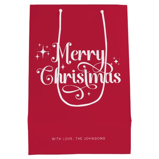 Elegant Chic Script Rood en Wit Vrolijk Kerstfeest Medium Cadeauzakje (Achterkant)