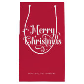 Elegant Chic Script Rood & Wit Vrolijk Kerstfeest Klein Cadeauzakje (Voorkant)
