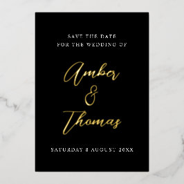 Elegant Chic Script Save the Date Black & Gold Folie Uitnodiging
