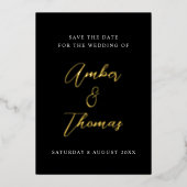 Elegant Chic Script Save the Date Black & Gold Folie Uitnodiging (Voorkant)