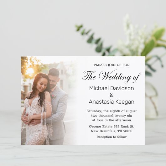 elegant chic script trouwdag foto kaart (Staand voorkant)