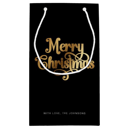 Elegant Chic Script Zwart Goud Vrolijk Kerstfeest Klein Cadeauzakje (Achterkant)