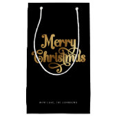 Elegant Chic Script Zwart Goud Vrolijk Kerstfeest Klein Cadeauzakje (Voorkant)