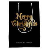 Elegant Chic Script Zwart Goud Vrolijk Kerstfeest Medium Cadeauzakje (Achterkant)