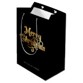 Elegant Chic Script Zwart Goud Vrolijk Kerstfeest Medium Cadeauzakje (Achterkant Gekanteld)