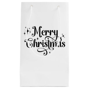 Elegant Chic Script Zwart & Wit Vrolijk Kerstfeest Klein Cadeauzakje