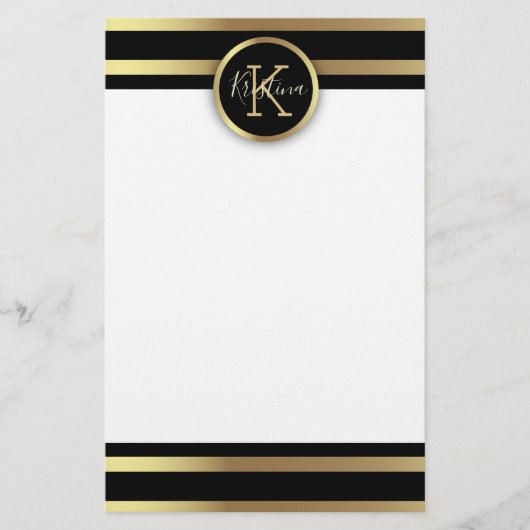 Elegant Chic Shiny Gold en Black Striped Briefpapier (Voorkant)