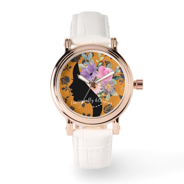 Elegant Chic Silhouet Romantische bloemen Graphic Horloge (Voorkant)