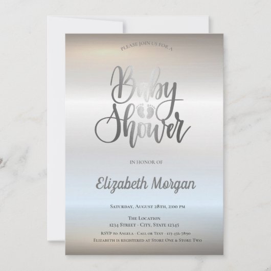 Elegant Chic Silver Baby shower Kaart (Voorkant)