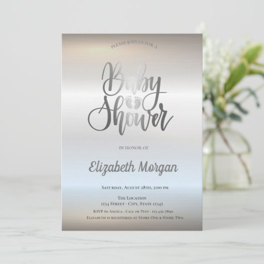 Elegant Chic Silver Baby shower Kaart (Staand voorkant)