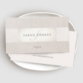 Elegant Chic Silver Classy Striped Beige Monogram Visitekaartje