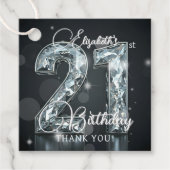 Elegant Chic Silver Diamond Black 21st Birthday Bedankjes Labels (Voorkant)