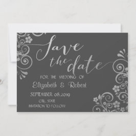 Elegant Chic Silver Flowers bewaar de datum Save The Date