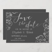Elegant Chic Silver Flowers bewaar de datum Save The Date (Voorkant / Achterkant)