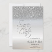 Elegant Chic Silver Glitter Bokeh slaat de datum o Save The Date (Voorkant)