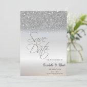 Elegant Chic Silver Glitter Bokeh slaat de datum o Save The Date (Staand voorkant)