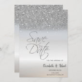 Elegant Chic Silver Glitter Bokeh slaat de datum o Save The Date (Voorkant / Achterkant)