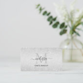Elegant Chic Silver Glitter Monogram Visitekaartje (Staand voorkant)