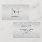 Elegant Chic Silver Glitter Monogram Visitekaartje (Voorkant / Achterkant)
