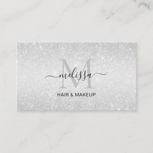 Elegant Chic Silver Glitter Monogram Visitekaartje (Voorkant)