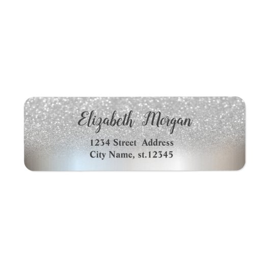 Elegant Chic Silver Glitter Ombre Bokeh Etiket (Voorkant)