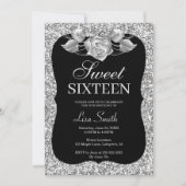 Elegant Chic Silver Glitter Silver Roos Sweet 16 Kaart (Voorkant)
