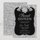 Elegant Chic Silver Glitter Silver Roos Sweet 16 Kaart (Voorkant / Achterkant)