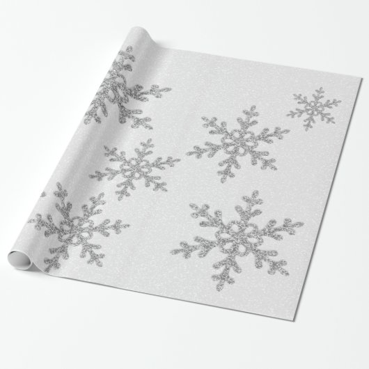 Elegant Chic Silver Glitter Snowflakes Holiday Cadeaupapier (Uitgerold)