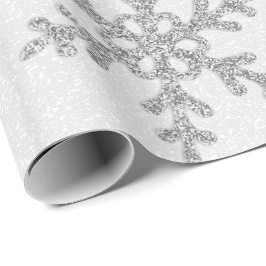 Elegant Chic Silver Glitter Snowflakes Holiday Cadeaupapier (Rol Hoek)