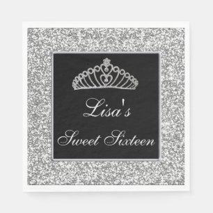 Elegant Chic Silver Glitter Tiara Sweet 16 Servet