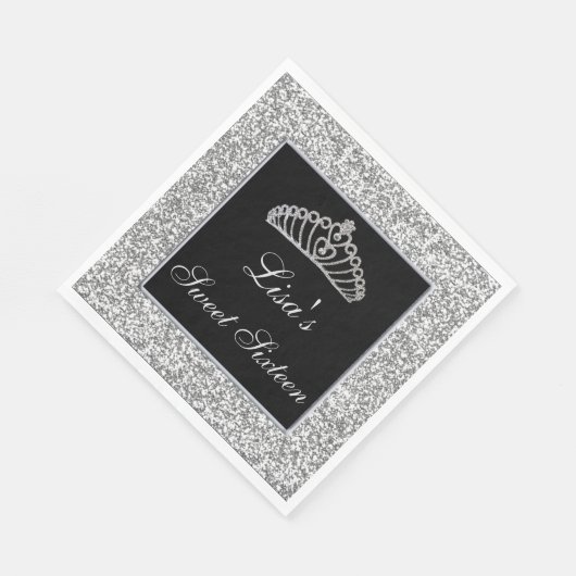 Elegant Chic Silver Glitter Tiara Sweet 16 Servet (Hoek)