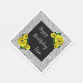 Elegant Chic Silver Glitter Yellow Roses Birthday Servet (Hoek)