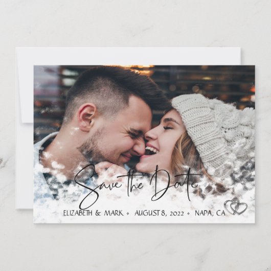 Elegant Chic Silver Hearts, foto sparen de Datum Save The Date (Voorkant)