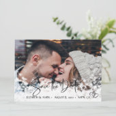 Elegant Chic Silver Hearts, foto sparen de Datum Save The Date (Staand voorkant)