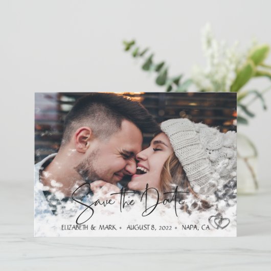 Elegant Chic Silver Hearts, foto sparen de Datum Save The Date (Staand voorkant)
